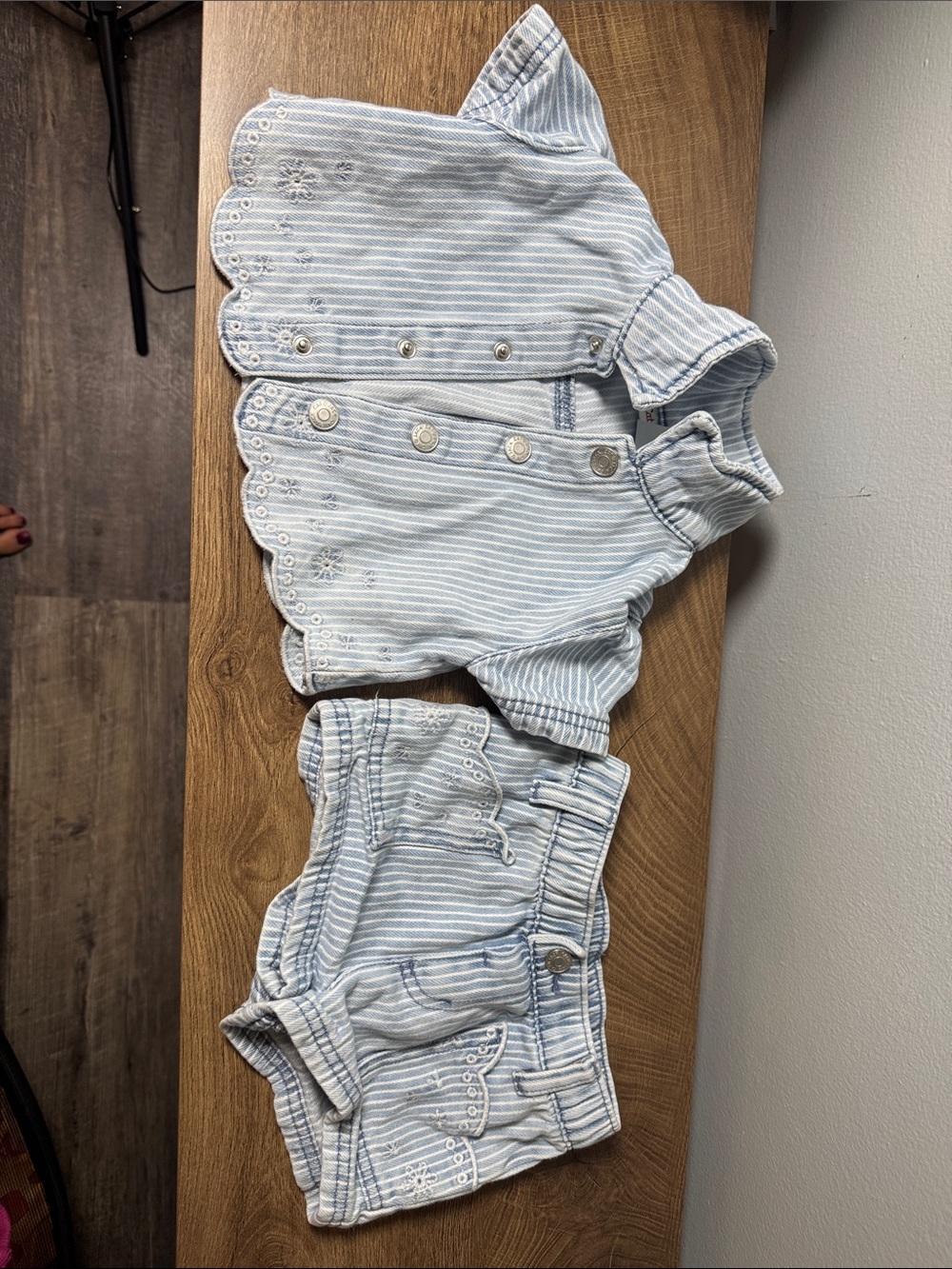 Cat & Jack Light Blue and White Striped Girls Shorts Set